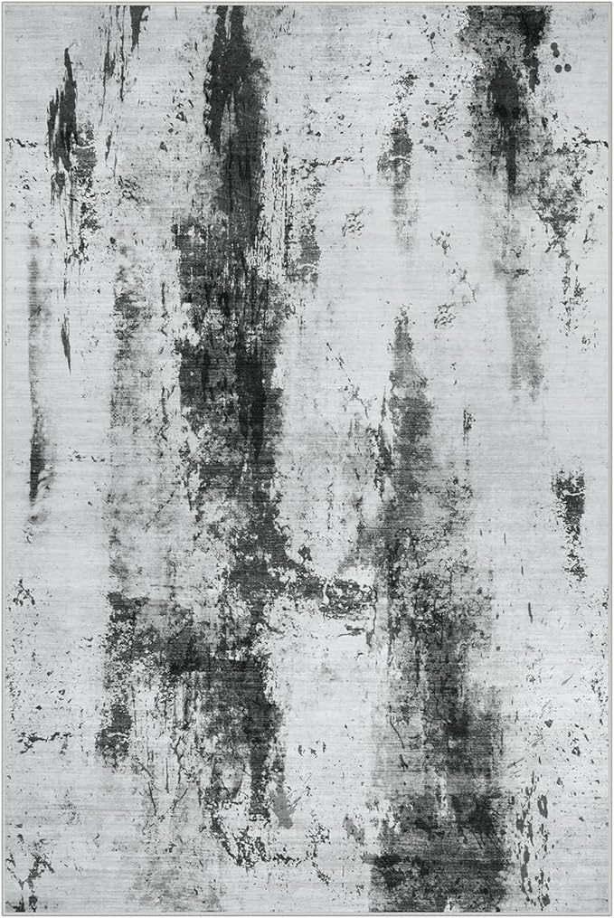 8x10 Area Rugs Washable Rug: Modern Abstract Living Room Rug Soft Anti-Skid Thin Carpet Indoor Floor Non-Shedding Carpets for Bedroom Dining Room Farmhouse Nursery Home Office Black White Grey