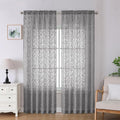 Lecloud Leia Charcoal Grey Sheer Curtains 90 Inches Long 2 Panels, Airy Leaf Textured Jacquard Drapes, Light Filtering & Privacy Dual Rod Pocket Window Curtains for Living Room Bedroom, 52" W x 90" L