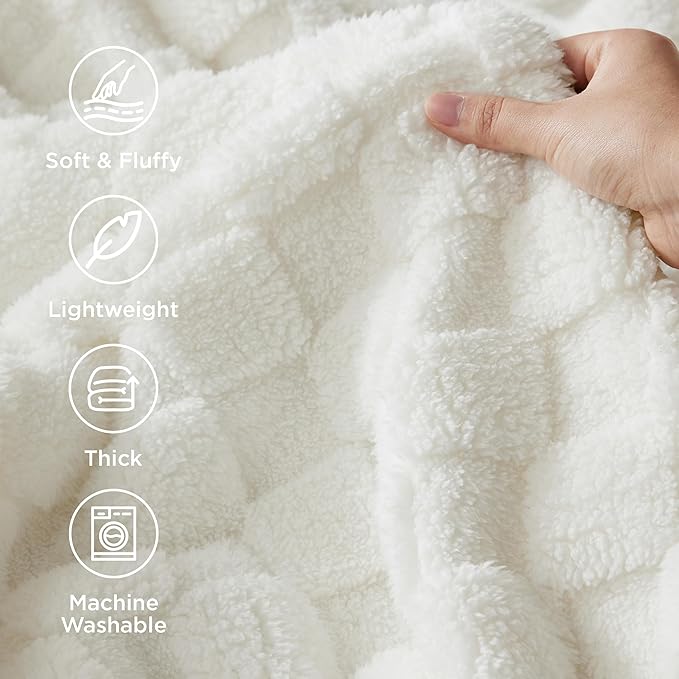 Bedsure GentleSoft Twin Blanket for Bed White - Super Soft Cozy Blankets for Kids Girls, Cute Fuzzy Fleece Throws for Bedroom Couch, 60x80 Inches