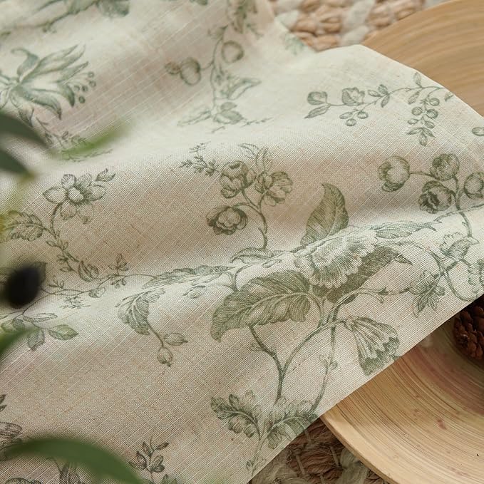 jinchan Amlie Floral Linen Valance Curtain Farmhouse Kitchen Valance for Living Room Laundry Light Filtering Double Layer Cottagecore Window Treatment Rod Pocket 1 Panel 16 Inch Sage Green on Linen