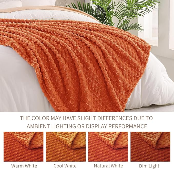 Exclusivo Mezcla Fleece Twin Blanket for Bed, Extra Large Fuzzy Burnt Orange Bed Blankets, Soft Cozy Plush Sofa Throws for All Seasons, 90x66 Inches