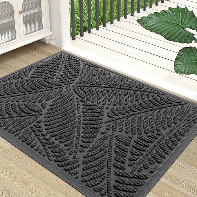 Colorxy Waterproof Doormat, Sturdy Natural Rubber Front Indoor Mat, Non Slip Low Profile Outdoor Door Mat, Stain and Fade Resistant Floor Mats, Easy Clean Patio Entry Mat, 71''x47'', Light Grey