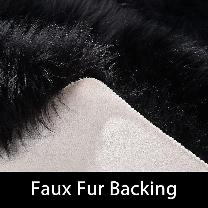 Latepis 10x14 Area Rugs for Living Room Black Fur Faux Sheepskin Rug Large Fuzzy Rugs Shaggy Fluffy Rug for Bedroom Sofa Office Entertainment Room, Rectangle