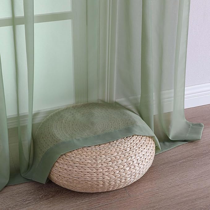 OVZME Sheer Sage Green Curtains 108 Inches Long 2 Panels Set, 59 Inch Extra Wide Lightweight Airy Sage Green Sheer Curtain for Living Room Bedroom, Filmy Voile Rod Pocket, 59Wx108L Inches