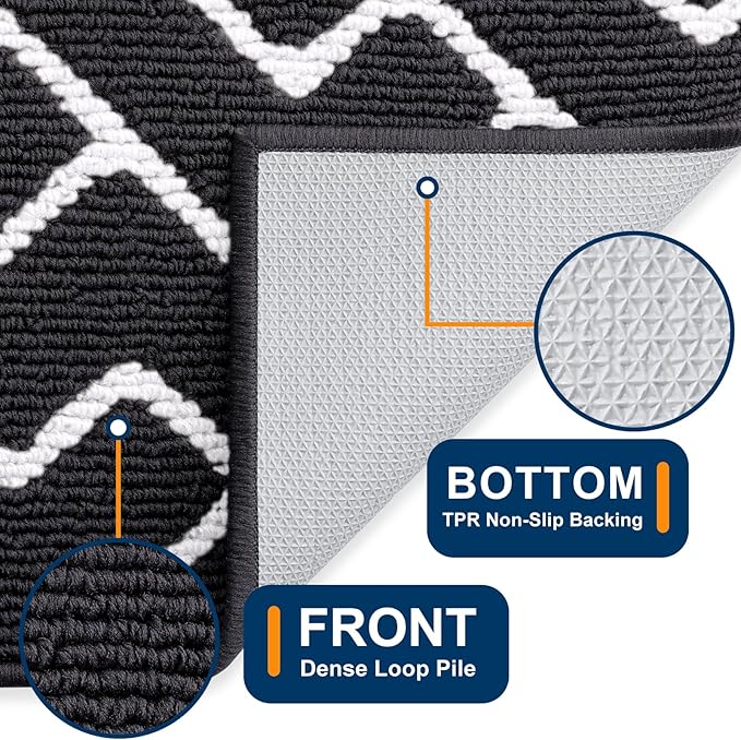 OLANLY Front Door Mat, Non-Slip Rubber Backing, Dirt Resistant and Absorbent, Washable, Easy to Clean Low-Profile Indoor Doormat for Back Door, Entryway, Inside Entrance, 48x32, Deep Black