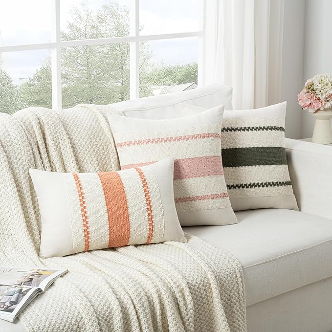 Fancy Homi Set of 1 Boho Olive Green Decorative Throw Pillow Cover 22x22 Inch for Couch Bed Sofa, Aesthetic Modern Organic Farmhouse Home Decor, Soft Cotton Cute Accent Macrame Woven Cushion Case