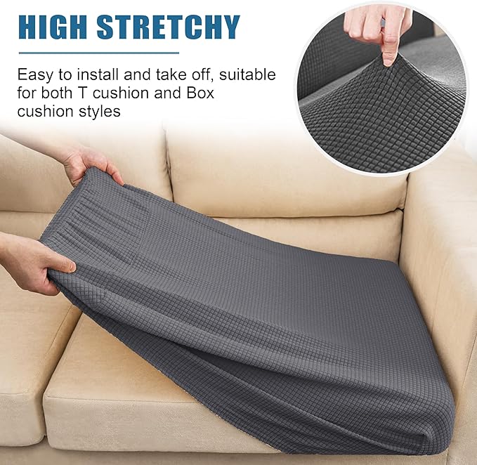 Water Repellent Sofa Seat Cushion Covers Stretch Furniture Protector Slip Covers for Settee Sofa Seat Cushion in Home Living Room (Sofa Cushion, Gray)