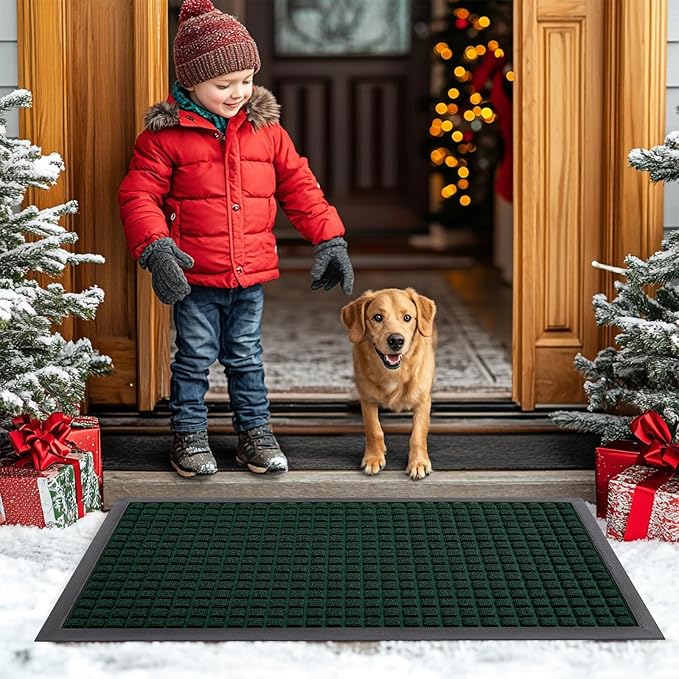 Smiry Front Door Mat Outside Entrance, Heavy Duty Natural Rubber Doormat, Non Slip, Trap Dirt and Moisture, Easy Clean, Low Profile Welcome Floor Mats for Indoor Outdoor Entry, 47x23 Inch, Black Green