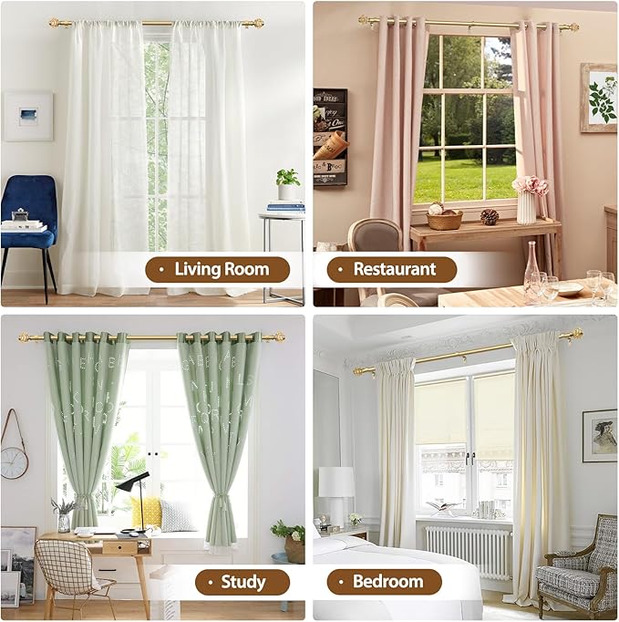 Curtain Rods for Windows 72 to 144 Inch, USFOOK 7/8 inch Luxury Gold Curtain Rod 32 to 144 Inch, Telescoping Splicing Drapery Rods with Decorative Translucent Finials