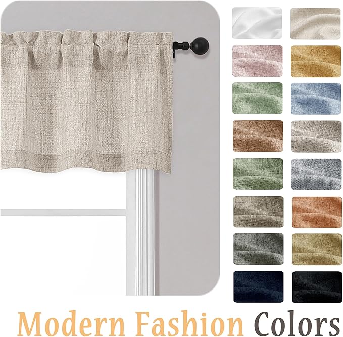 OWENIE Linen Valances for Windows 1 Pcs, Light Filtering Textured Farmhouse Short Small Valance Curtains for Bathroom Basement Living Room Bedroom, Rod Pocket Half Curtains Over Sink, 52Wx14L Inch