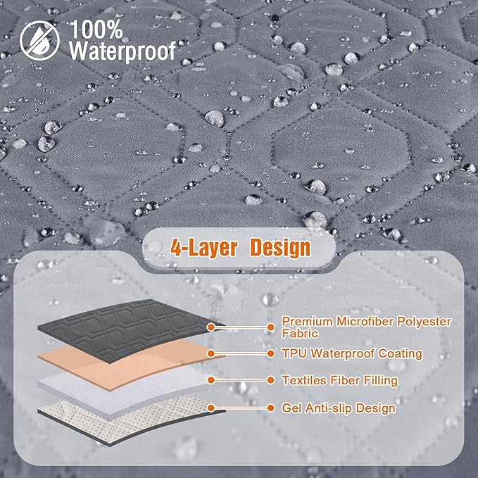 VANSOFY Waterproof Recliner Couch Covers, Sofa Covers 1-Piece Washable Reclining Sofa Cover Non-Slip Furniture Protector with Elastic Straps Pocket for Dogs, Pets(Dark Gray,Oversized 2 Seater)