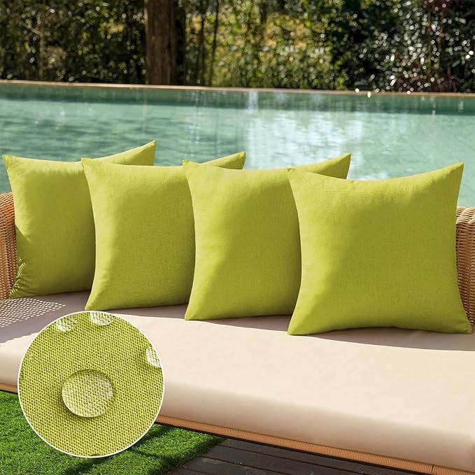 MIULEE Pack of 4 Decorative Outdoor Throw Pillow Covers Linen Waterproof Pillow Covers Spring Farmhouse Cushion Cases for Patio Garden Tent Balcony Couch Sofa 16x16 inch Grass Green