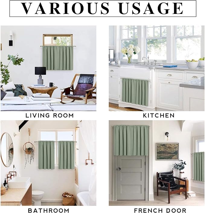 RYB HOME Blackout Curtains for Bedroom Living Room 72 inches Long, Thermal Insulated Privacy Rod Pocket Drapes for Nursery Office Home Theater, Width 42 by Length 72, Greyish Green, 2 Panels