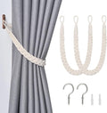 NICEEC 2 Pack Natural Cotton Rope Curtain Tiebacks Elegant Boho Style Decorative Drape Tie Backs Soft Hand-Woven Rope Curtain Holdbacks with Metal Hook for Home & Office Drapery (Beige)