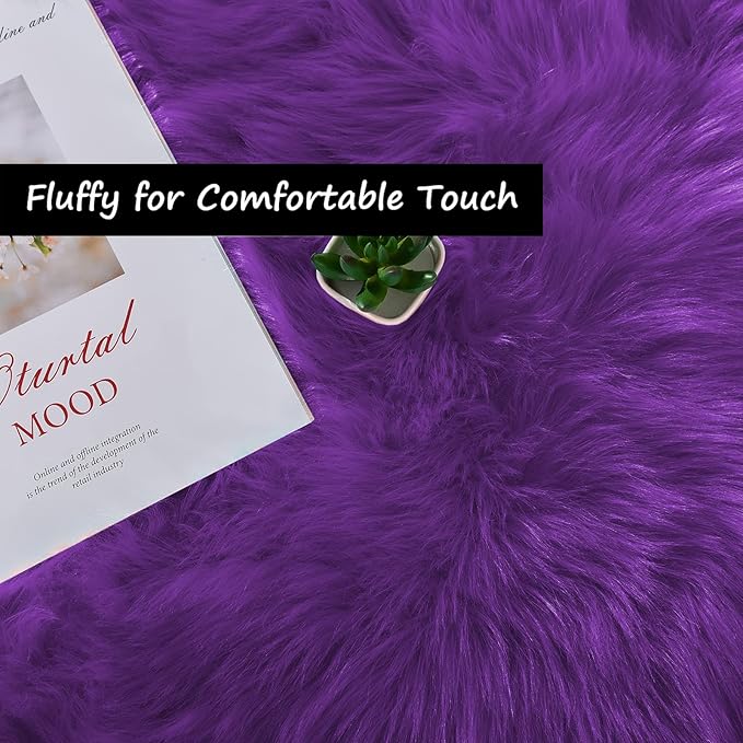Goolela Purple Fluffy Circle Rug 3ft Faux Fur Rug for Bedroom Dorm Playroom Fuzzy Furry Small Plush Room Décor Washable