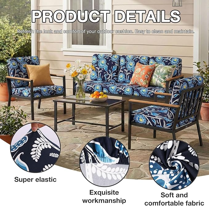 hyha 8Pcs Patio Cushion Covers, Stretch Outdoor Couch Cushion Covers Replacement, Washable Outdoor Chair/Sofa Slipcovers for Patio Furniture Cushions Protector with Elastic Bottom(Bluebell,Cover Only)