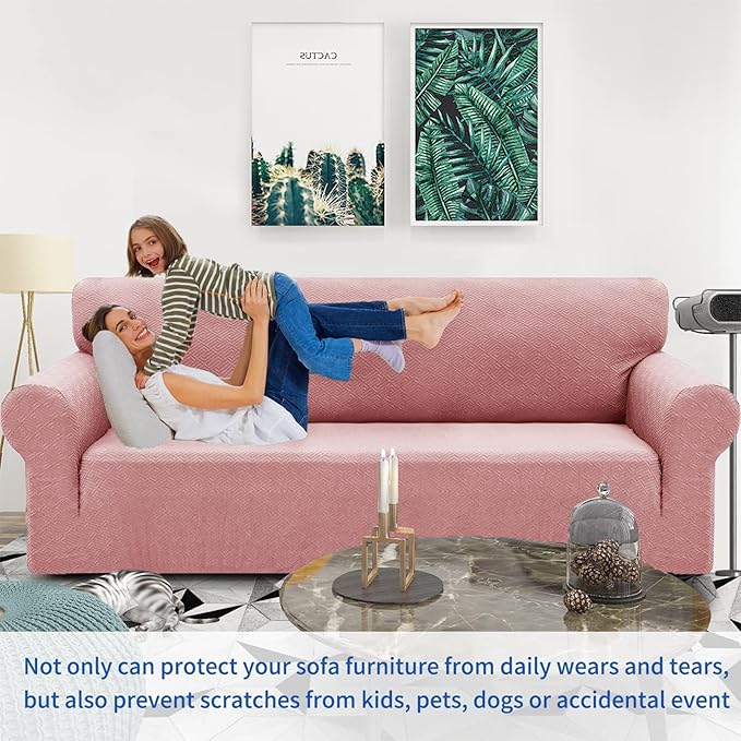 ZNSAYOTX 1 Piece Jacquard Couch Covers for 3 Cushion Couch Living Room High Stretch Sofa Cover Pets Dogs Friendly Anti Slip Thickened Slipcovers Furniture Protector (Large,New Pattern,Rose)