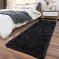 Fluffy Shag Runner Rugs for Bedroom Hallways, 2x8 Black Long Soft Throw Area Rug Non Slip for Bedside Dorm, Shaggy Furry Carpet for Nursery Living Room Home Decor