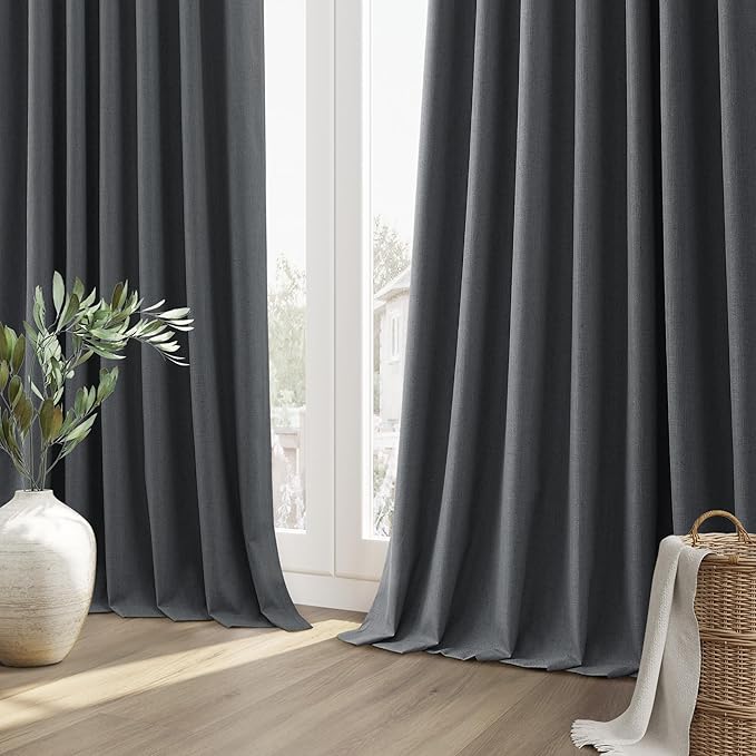 Guken 100% Blackout Curtains 96 Inch Length 2 Panels Set for Living Room Bedroom Back Tab Thermal Insulated Black Out Linen Drapes Room Darkening Blazer Grey,52x96