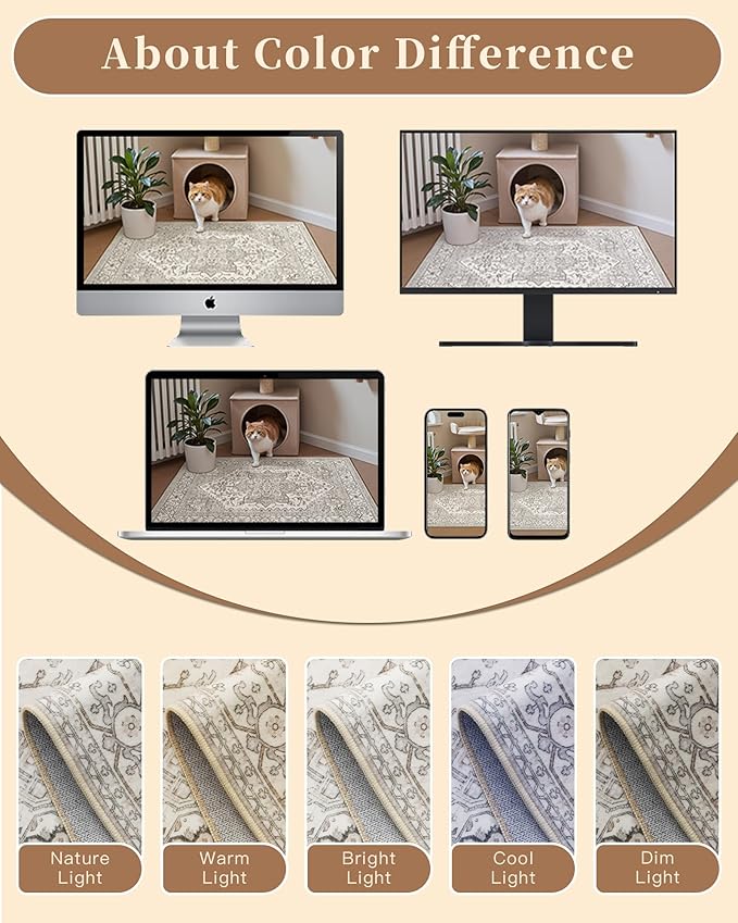 Madane Runner Rugs for Hallway 2x10 Long Washable Non-Slip Hallway Runner Rug Low-Pile Stair Kitchen Runner Soft Throw Carpet for Entrance Living Dining Laundry Room (Beige/Brown, 2 x 10)