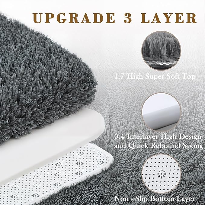 Rugs for Living Room 6x9, Alfombras para Salas Shag Large Plush Soft Area Rug, Shaggy Carpets for Bedroom, Kids Boys Girls Home Decor Aesthetic (Dark Grey, 6 x 9 Feet)