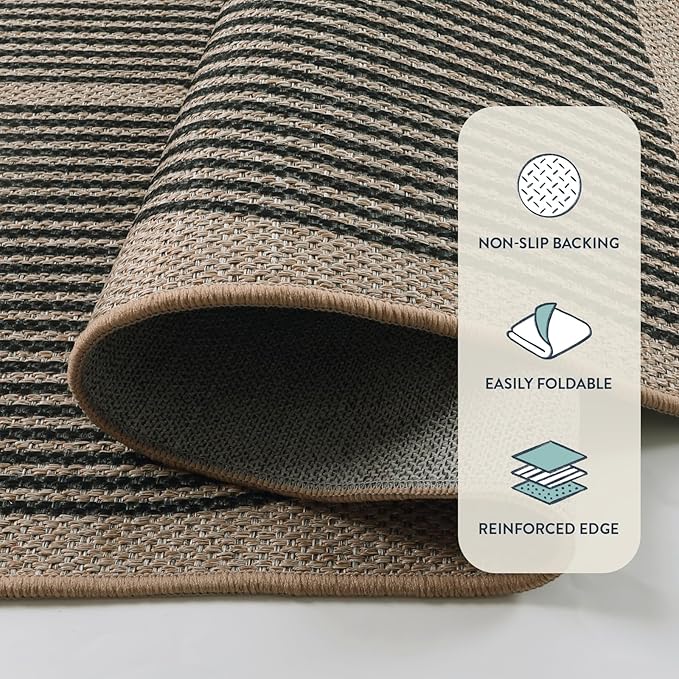 Lahome Modern Rainbow Easy Jute 6x9 Rug, Large Living Room Carpet Washable Outdoor Patio Dining Room Rug, Non Slip Indoor Outdoor Carpet for Backyard Deck Office Decor