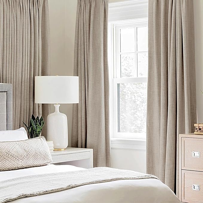 MIULEE 100% Blackout Linen Textured Curtains for Bedroom Solid Thermal Insulated Taupe Grommet Room Darkening Curtains & Drapes Luxury Decor for Living Room Nursery 52 x 96 Inch (2 Panels)