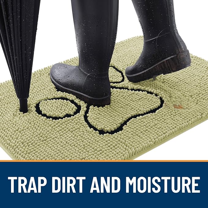 OLANLY Dog Door Mat for Muddy Paws 48x30, Paw Print Design, Absorbs Moisture and Dirt, Absorbent Non-Slip Washable Doormat, Quick Dry Chenille Mud Mat for Dogs, Entry Indoor Entryway Carpet, Vanilla