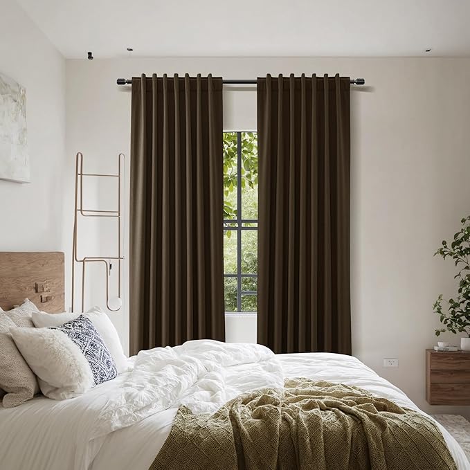 Guken 100% Blackout Curtains 120 Inch Length 2 Panels Set for Living Room Bedroom Back Tab Thermal Insulated Black Out Linen Drapes Room Darkening Chocolate,52x120
