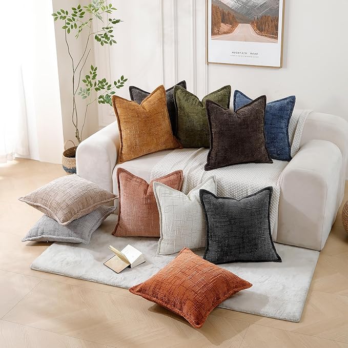 HPUK Fall Chenille Soft Throw Pillow Covers 18x18 Set of 2, Accent Cushion Covers for Living Room, Bedroom, Decorative Solid Color Pillow Covers for Couch, Sofa, Chair, Coral