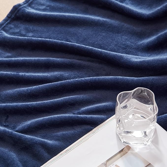 Exclusivo Mezcla Fleece Blanket Twin Size for Bed, Super Soft and Warm, All Season, Cozy, Plush, Lightweight, 90x66 Inches, Navy Blue