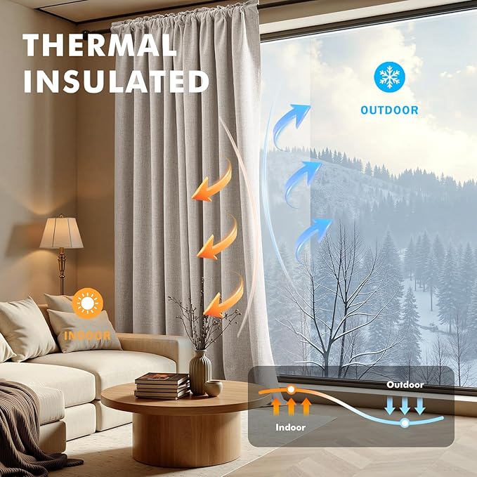 MIULEE 100% Blackout Linen Curtains for Bedroom, Ivory Solid Luxury Decor Thermal Insulation Room Darkening Drapes for Living Room Nursery Back Tab Rod Pocket 42 x 108 Inches, 2 Panels