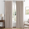 MIULEE 100% Blackout Linen Curtains for Bedroom, Khaki Solid Luxury Decor Thermal Insulation Room Darkening Drapes for Living Room Nursery Back Tab Rod Pocket 42 x 84 Inches, 2 Panels