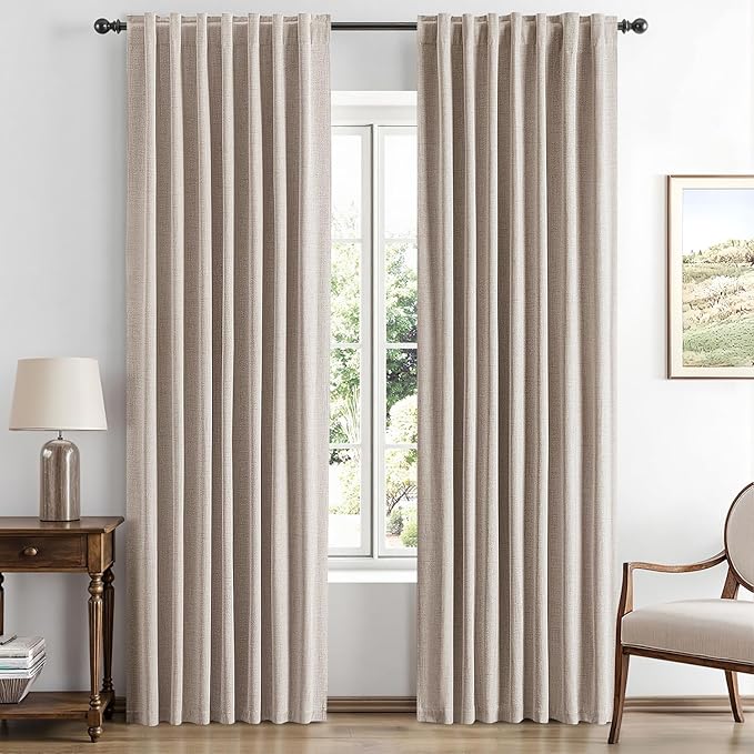 MIULEE 100% Blackout Linen Curtains for Bedroom, Khaki Solid Luxury Decor Thermal Insulation Room Darkening Drapes for Living Room Nursery Back Tab Rod Pocket 42 x 84 Inches, 2 Panels