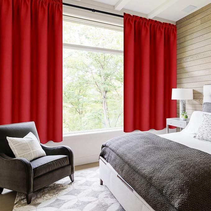 DWCN Christmas Red Blackout Curtains for Bedroom –Rod Pocket Thermal Insulated Room Darkening Drapes for Living Room, W 42 x L 54 Inch, 2 Panels