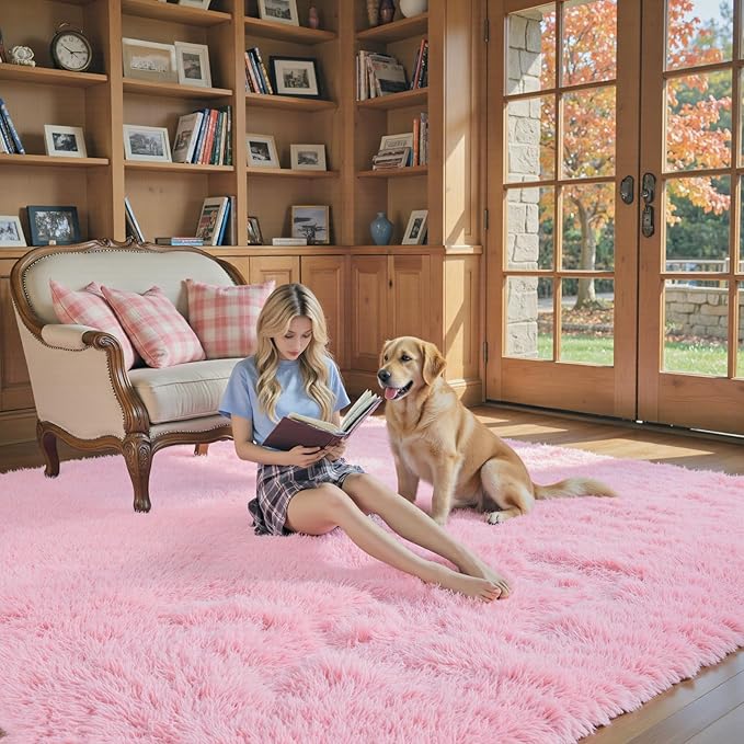 3x5 Rug, Bedside Preppy Dorm Area Rug, College Essentials Small Carpets for Bedroom, Anti Slip Fluffy Pink Living Room Rugs Home Decor Aesthetic(3 x 5, Pink)