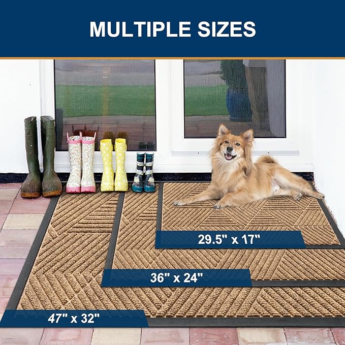Smiry Front Door Mat Outside Entrance, Heavy Duty Sturdy Natural Rubber Doormat, Trap Dirt and Moisture, Easy Clean Low Profile Welcome Floor Mats for Indoor Outdoor Entry, 35X23 Inch, Light Brown