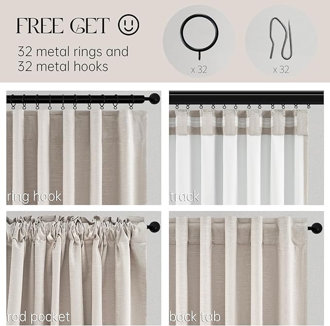 Topfinel Linen Beige Blackout Curtains 84 Inch Long 2 Panels,Linen Blend Aesthetic Heat and Cold Blocking Thermal Drop Cloth Traverse Curtains for Living Room Bedroom,Oatmeal