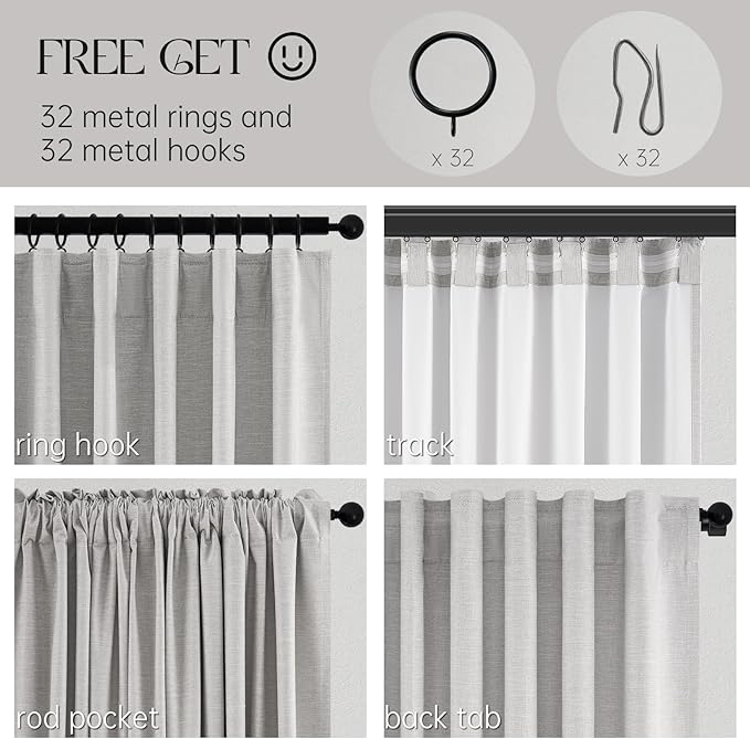 Linen Blackout Curtains & Drapes 92 Inches Long 2 Panels Set for Sliding Glass Doors Modern Pleated Linen Blend Heavy Floor to Ceiling Large Window Drapes 70 Inch Extra Wide(70"Wx92"Lx 2 Grey)