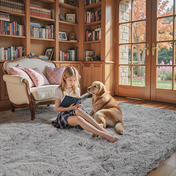 Area Rugs 10x14 Living Room, Shaggy Carpet Soft Plush Furry Bedside Rug Large Area Rugs for Bedroom Kids Girls Boys Home Decor Anti Slip(10 x 14, Light Grey)