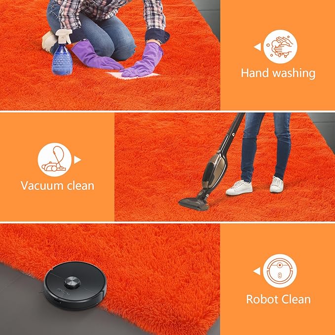 Orange Shag Area Rugs for Bedroom Living Room,8X10 Ultra Soft Fluffy Area Rugs for Dorm,Indoor Carpet Nursery Rugs for Kids Girls Room Home Halloween Decor