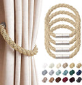 NICEEC 4 Pack Strong Magnetic Curtain Tiebacks Modern Simple Style Drape Tie Backs Convenient Decorative Weave Rope Curtain Holdbacks for Thin or Thick Home & Office Window Draperies (Bronze)