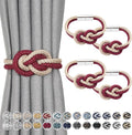NICEEC 4 Pack Mini Magnetic Curtain Tiebacks Nordic Simple Style Drape Tie Backs Elegant Hand Weave Rope Knot Decorative Curtain Holdbacks for Home & Office Thin Window Drapery (Wine Red & Beige)