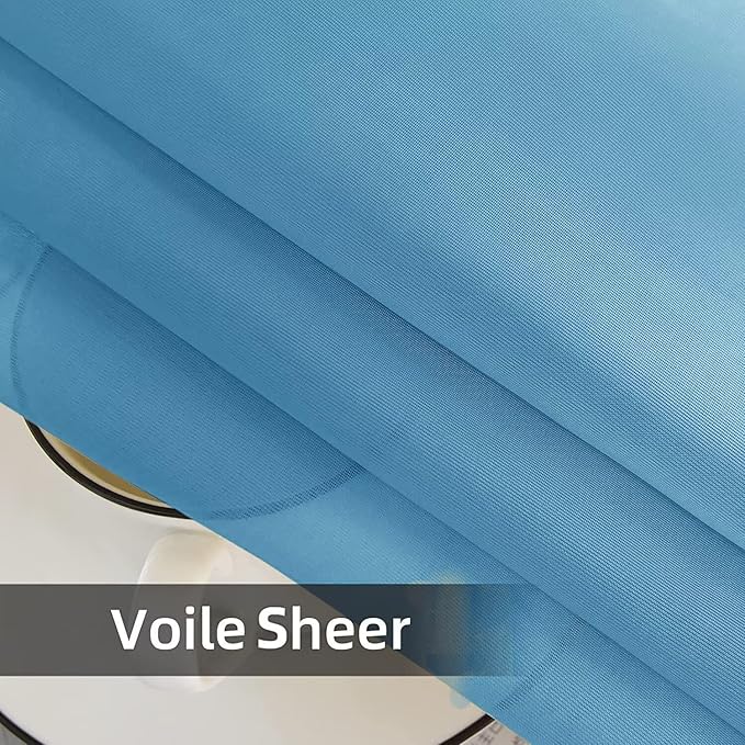 youleyar Solid Sheer Rod Pocket Curtain Voile Draperies 2 Panels White Beige Black Grey Ivory 52 Inch Width 63 Inch Long 1 Pair for Kitchen Bedroom Children Living Room Yard (Blue,52Wｘ63L)