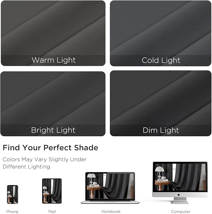 CUCRAF Dark Grey Blackout Curtains 45 inch Length 2 Panels Set, Rod Pocket Room Darkening Drapes for Bedroom Living Room, Insulated Thermal Light Blocking Window Curtain (W52 x L45 Inch)