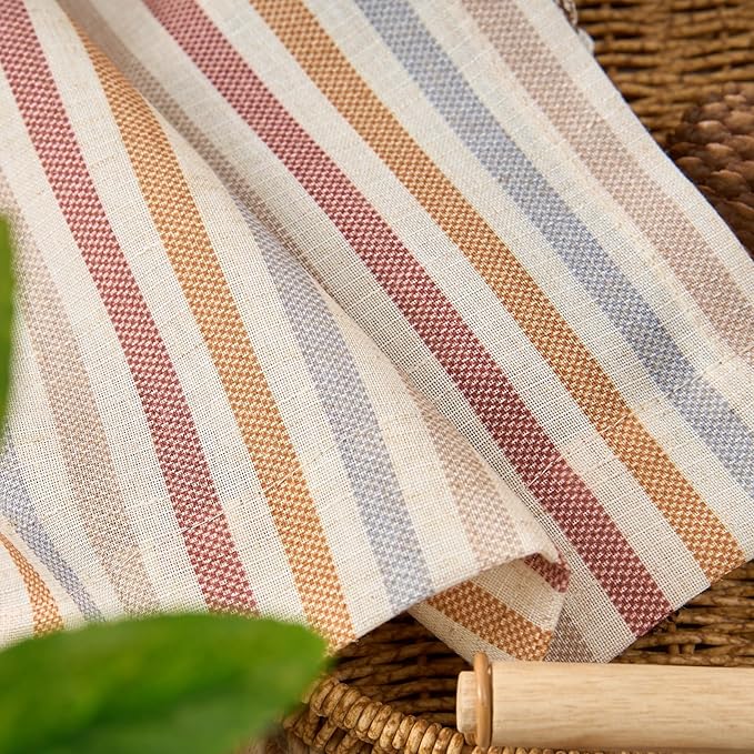 jinchan Valance Curtain Linen Textured Striped Window Curtain for Living Room Light Filtering Farmhouse Valance for Kitchen Rod Pocket 1 Panel 16 Inch Multi Red on Linen