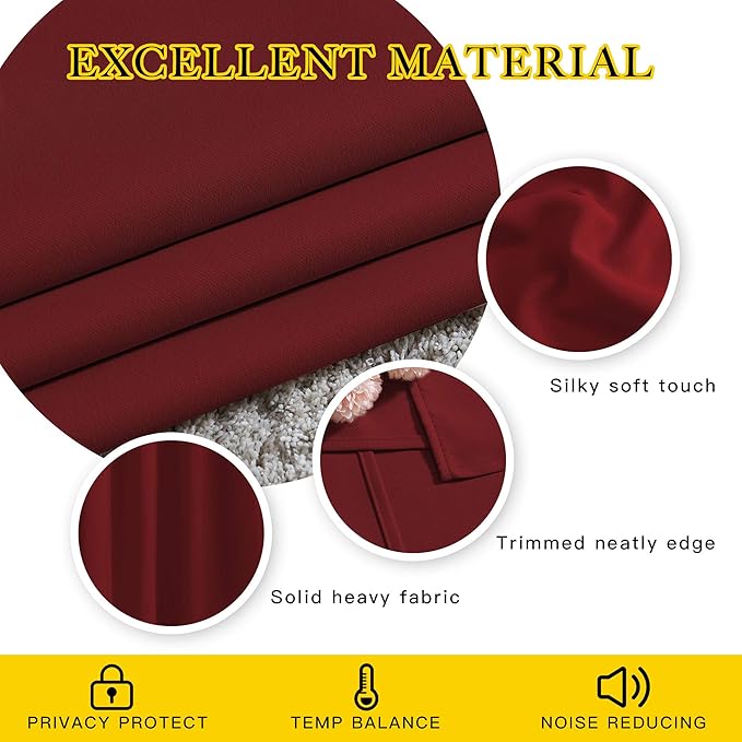 NICETOWN Extra Long Blackout Drapes - (52 inches by 120 inches, Burgundy Red, Set of 2) Window Treatment Light Blocking Privacy Curtain Panels for Home Decoration