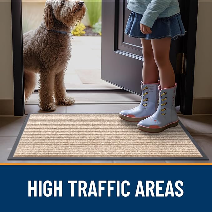 OLANLY Front Door Mat Indoor Outdoor Entrance, Waterproof Heavy Duty Doormat, Fade Resistant, Low Profile, Easy Clean Patio Porch Welcome Floor Mats for Entry, 35x30, Beige