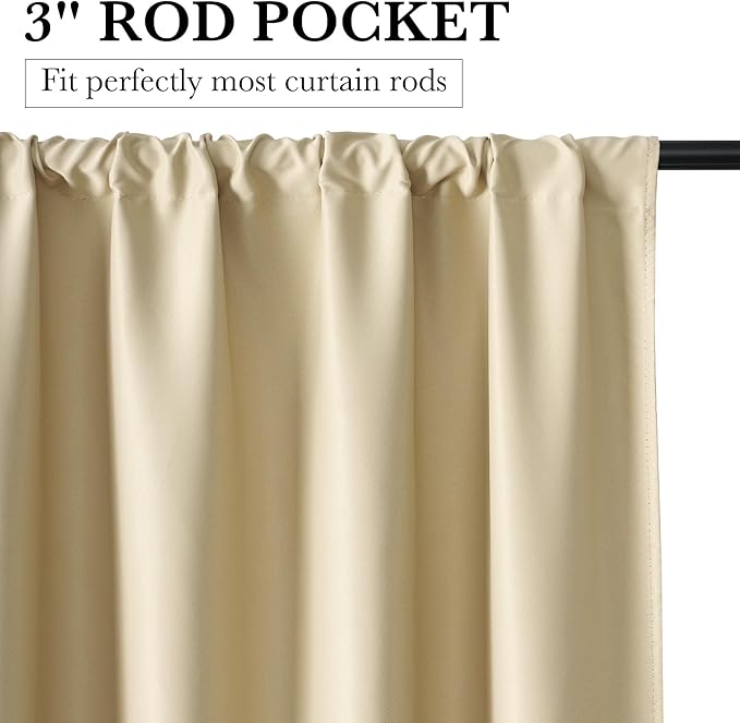 RYB HOME 100% Blackout Basement Curtains 30 inches Long, Heat & UV Blocking Total Room Darkening Noise Reducing Curtains for Bathroom RV Campers, Biscotti Beige, 2 Panels Set