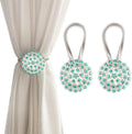 Magnetic Tiebacks for Curtains, 2 Pack Sparkling Crystal Flower Curtain Tiebacks Curtain Buckle Clips with High-Elastic Spring Wire for Home Office Decoration (Green)